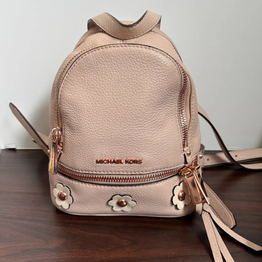 Michael Kors Mini Rhea Daisy Small Floral Appliqué Leather Backpack Pink/Cream
